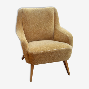 Danish club Chair armrest wave 50/60s yellow beige