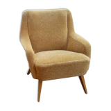 Fauteuil club danois accoudoir vague années 50/60 jaune beige