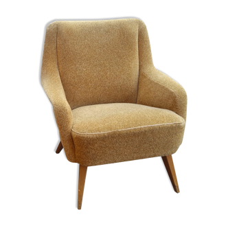 Danish club Chair armrest wave 50/60s yellow beige