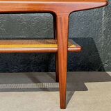 Teak Coffee table by with a rattan rack