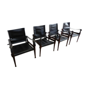 Serie de 4 fauteuils - 1970 palissandre cuir