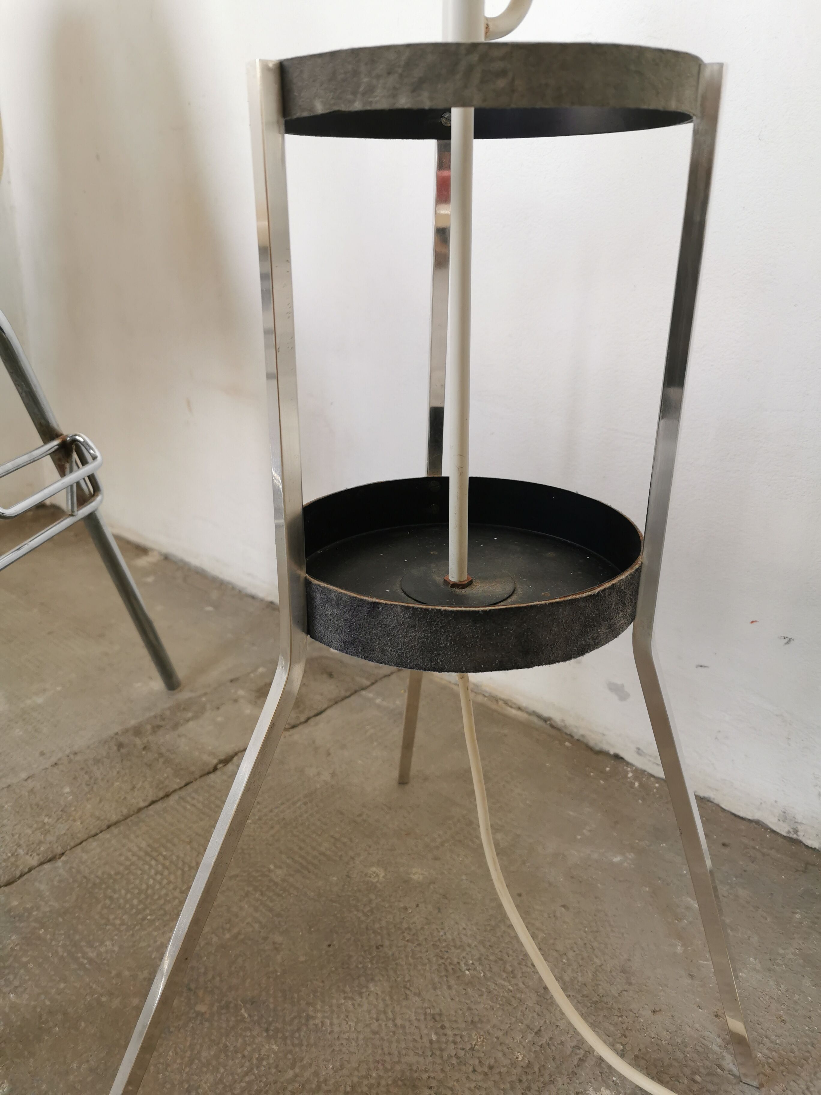 Floor lamp seventies totem, chrome and suede