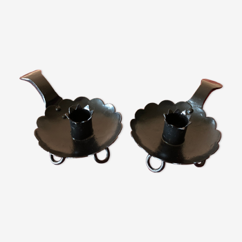 Pair of vintage wrought iron hand candle holders