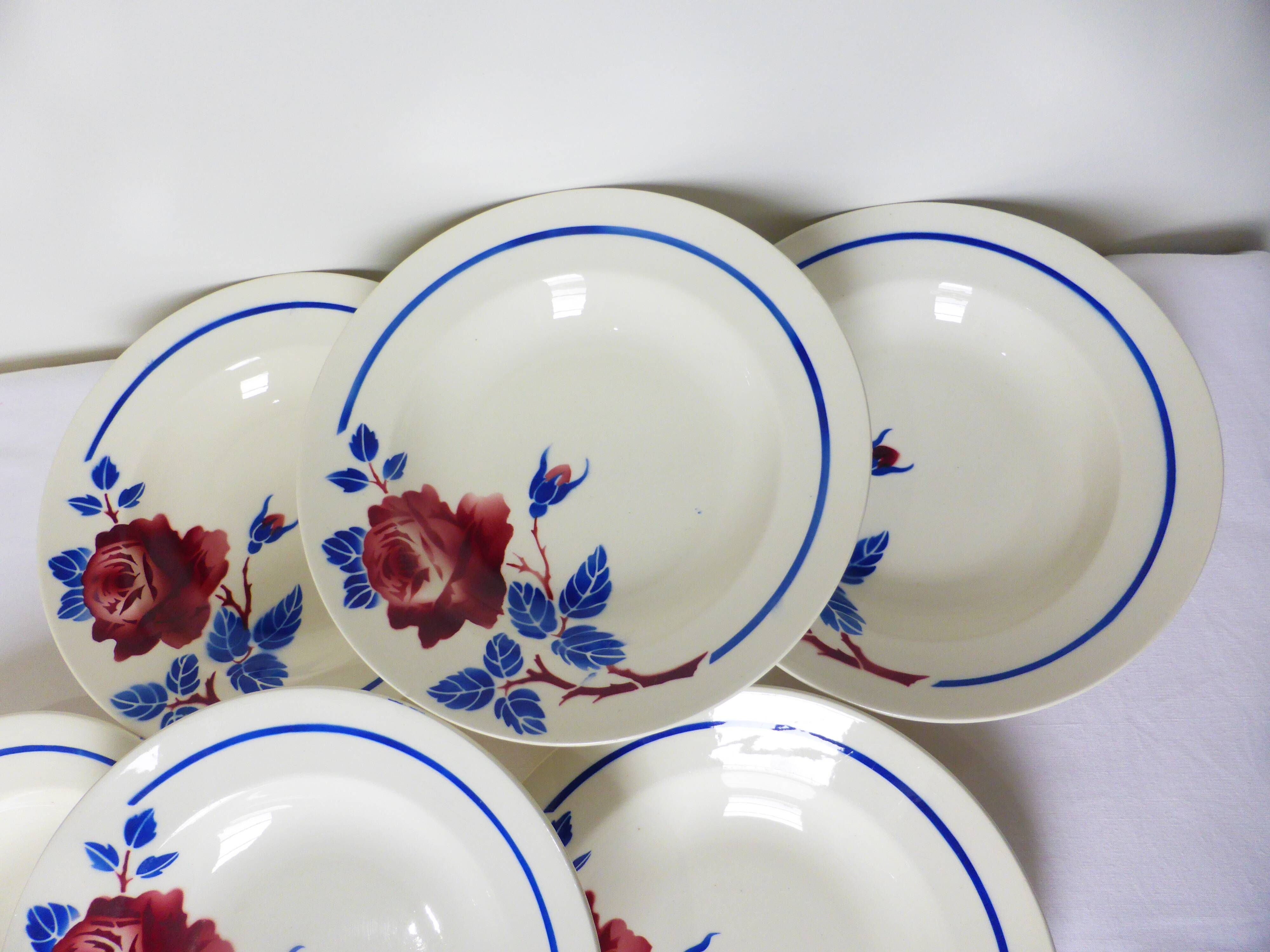 6 vintage K&G Luneville soup plates, Chantal model 221004