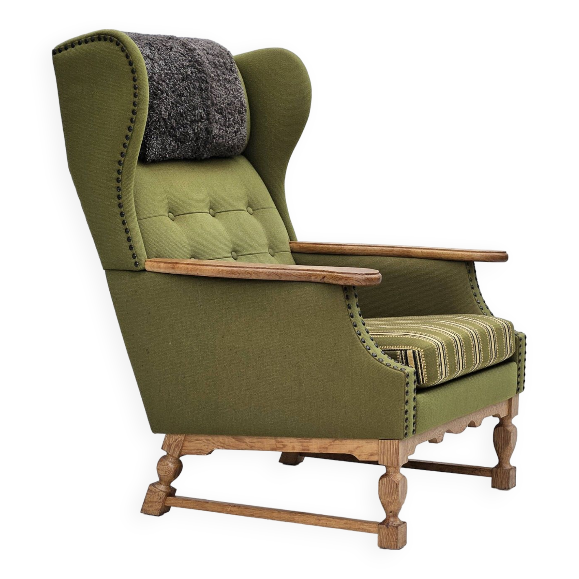 1970s, Danish highback armchair, wool, oak
