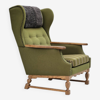 1970s, Danish highback armchair, wool, oak