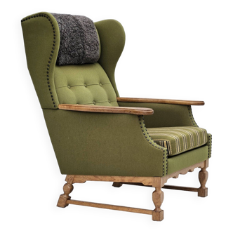 1970s, Danish highback armchair, wool, oak