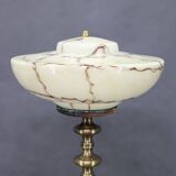 1940s Restored Brass Floor Lamp with  Glass Shade