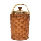 Wicker Ice bucket Brass lid and ice tongs 1960s