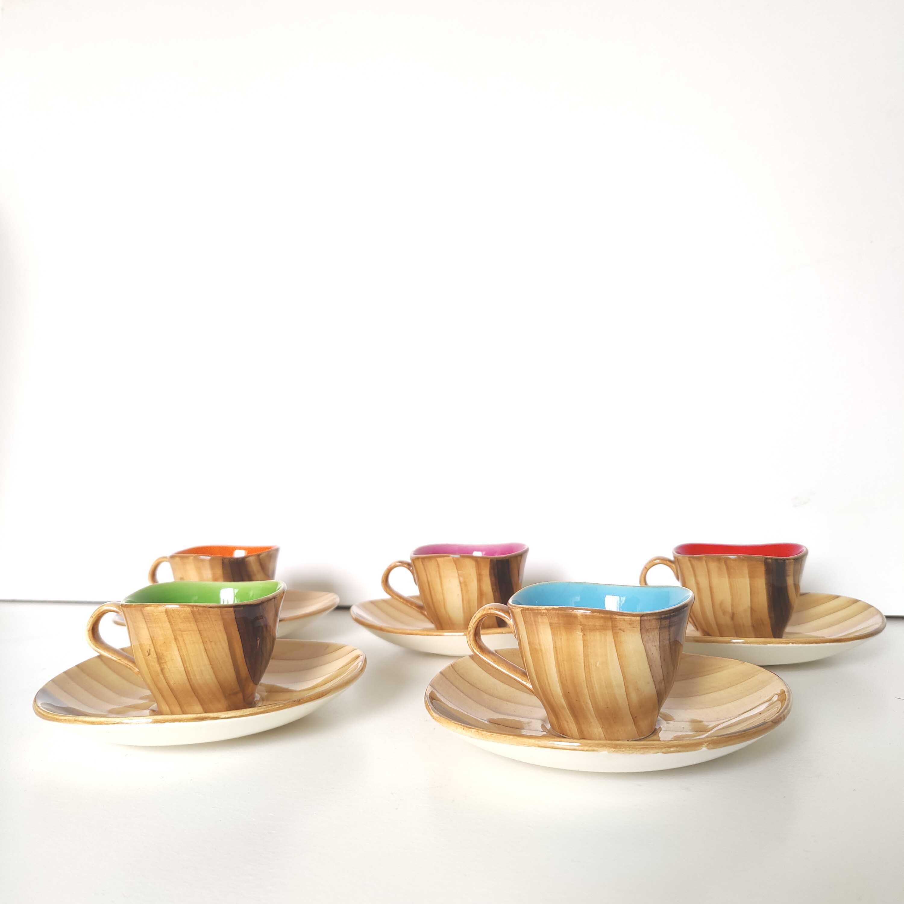 Coffee service Vallauris ceramic wood decoration