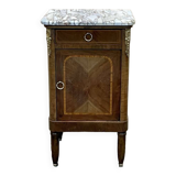 Bedside table in marquetry and white marble top, early 20th century
