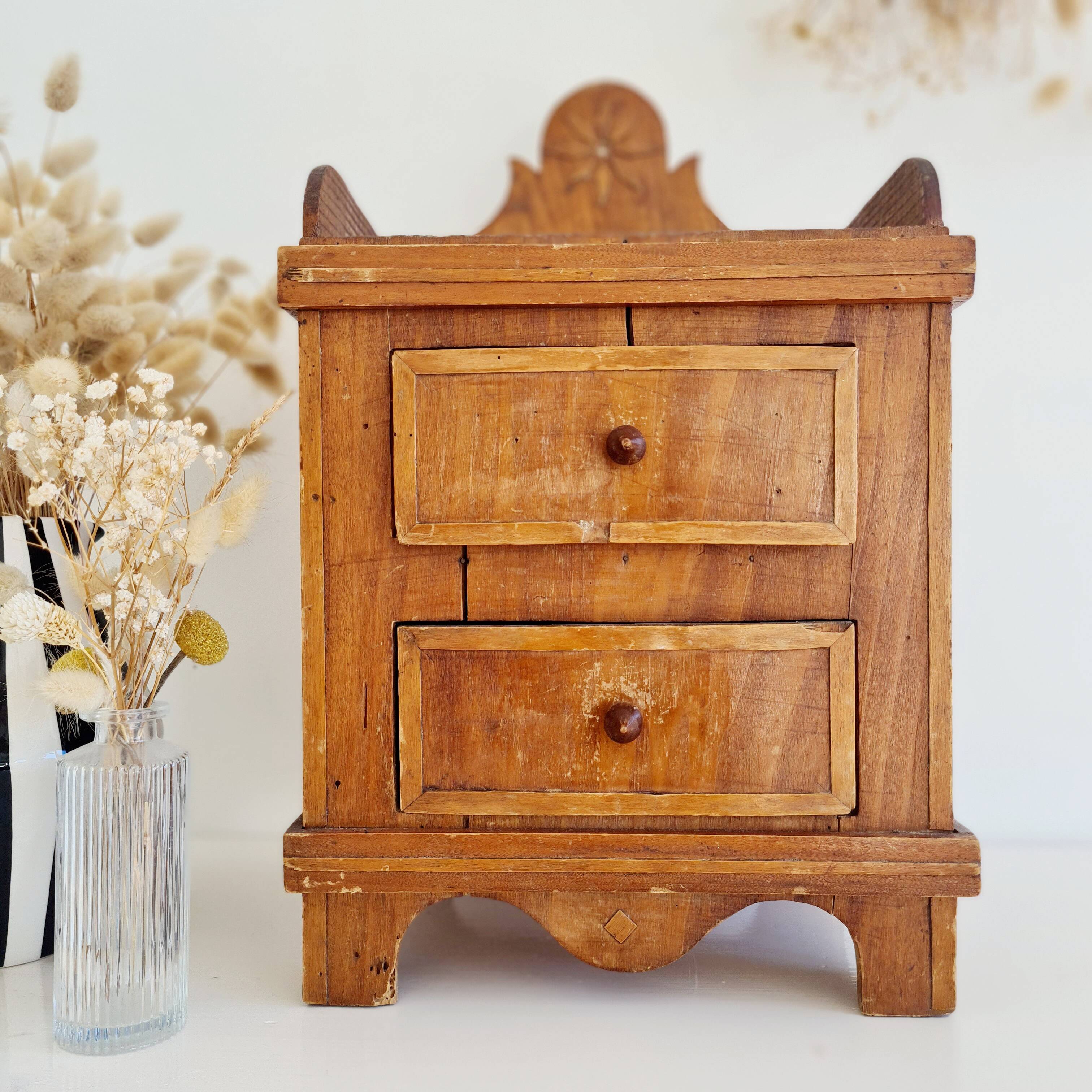 Bedside table, antique piece of furniture with drawers