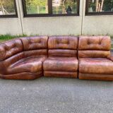 Modular sofa in cognac brown leather, Italy 1970s