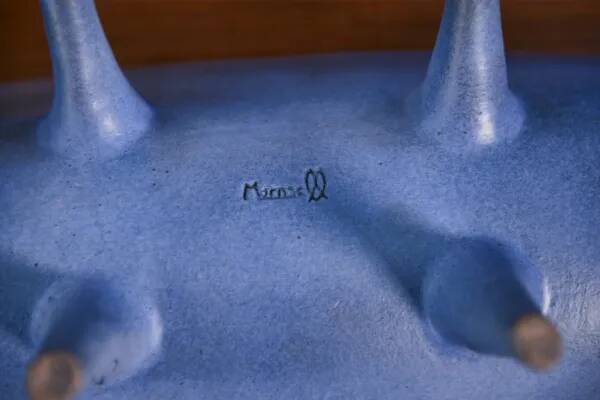 Long blue ceramic signed Atelier Mornac 1950s