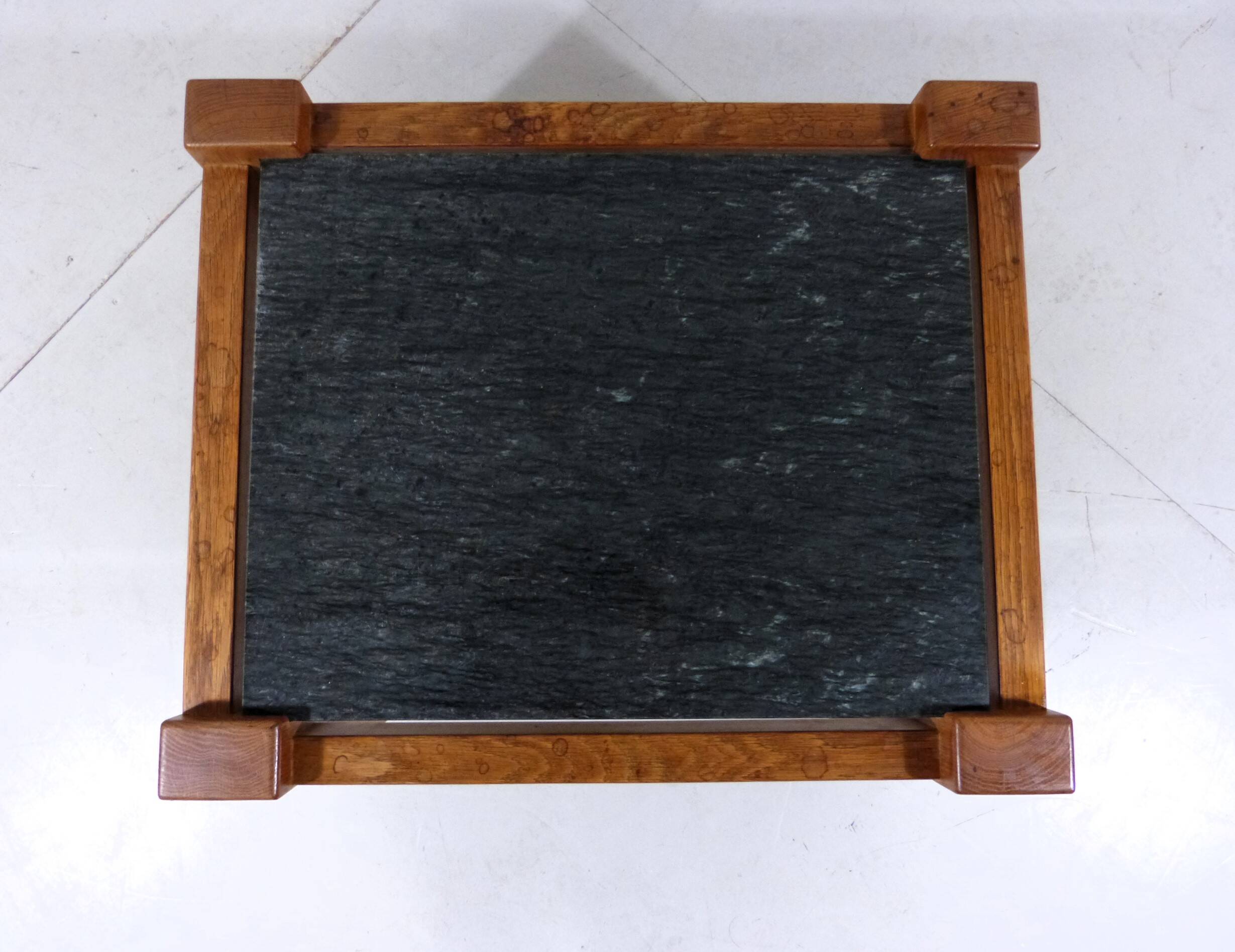 Brutalist coffee side table in oak & natural stone 1970's