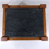 Brutalist coffee side table in oak & natural stone 1970's