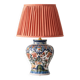 Dutch chinoiserie table lamp in polychrome Delftware, Makkum, with a new coral silk shade