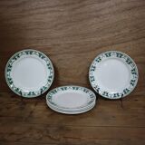 6 flat plates in white and green earthenware Saint Amand Terre de Fer