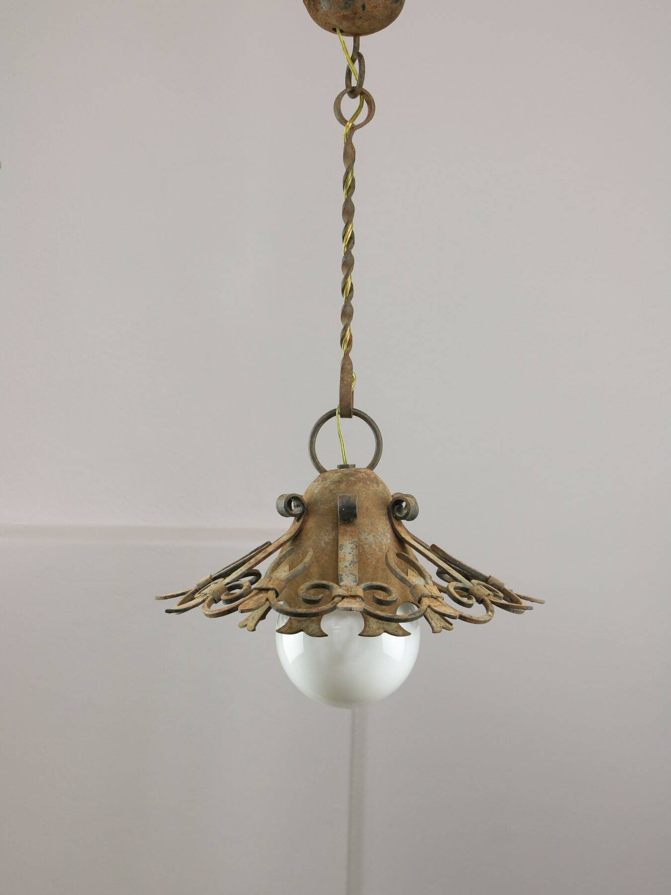 Vintage Wrought Iron Intricate Pendant Lamp, 1930s
