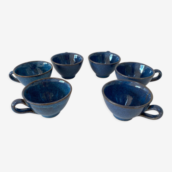 Set de 6 tasses ou bolées à cidre en grès bleu vernissé
