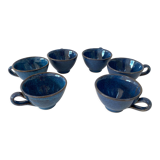 Set of 6 cups or cider bowls in glazed blue stoneware