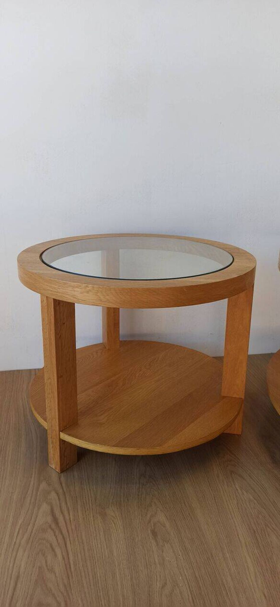 Round Tables with Glass Tops, Set of 3.