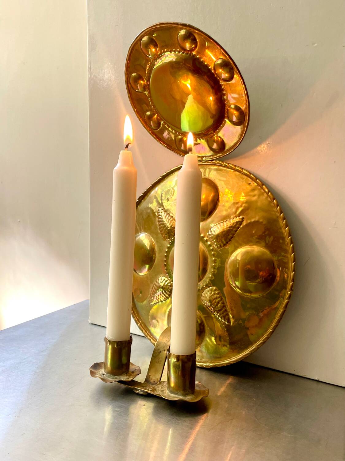 Large Antique  Brass Wall Candle holder  Sconce  height 35 cm