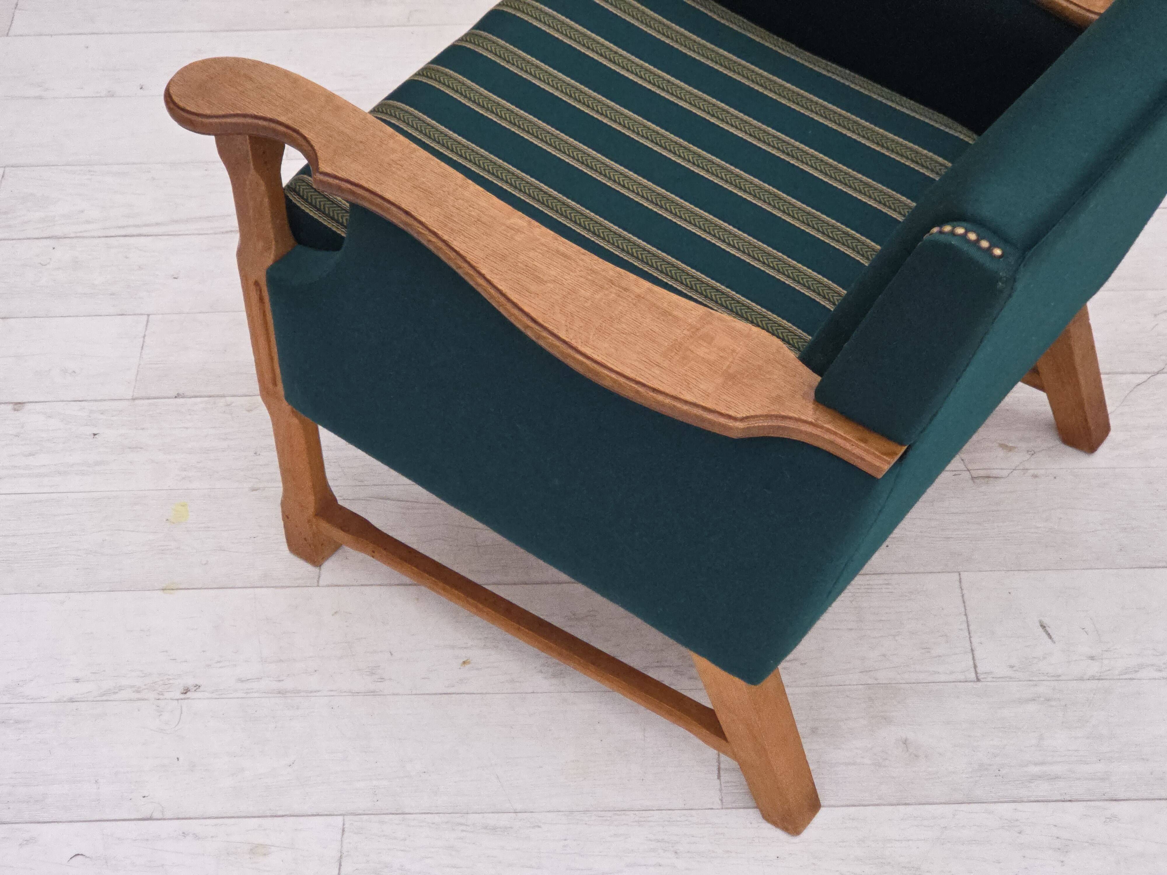 1970s, Danish armchair, furniture wool, solid oak wood.