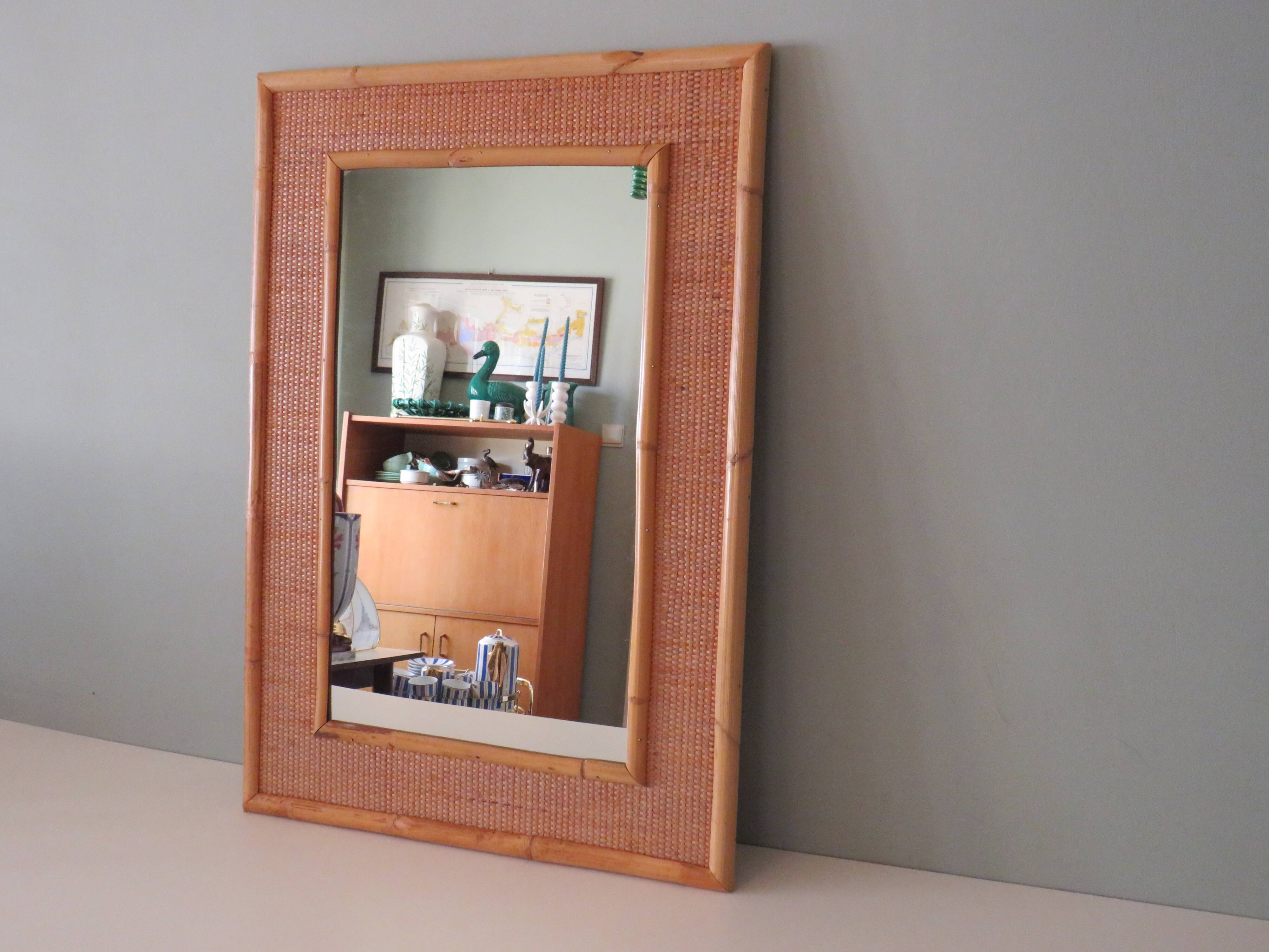 Italian wall mirror vintage vera dal in bamboo and cane