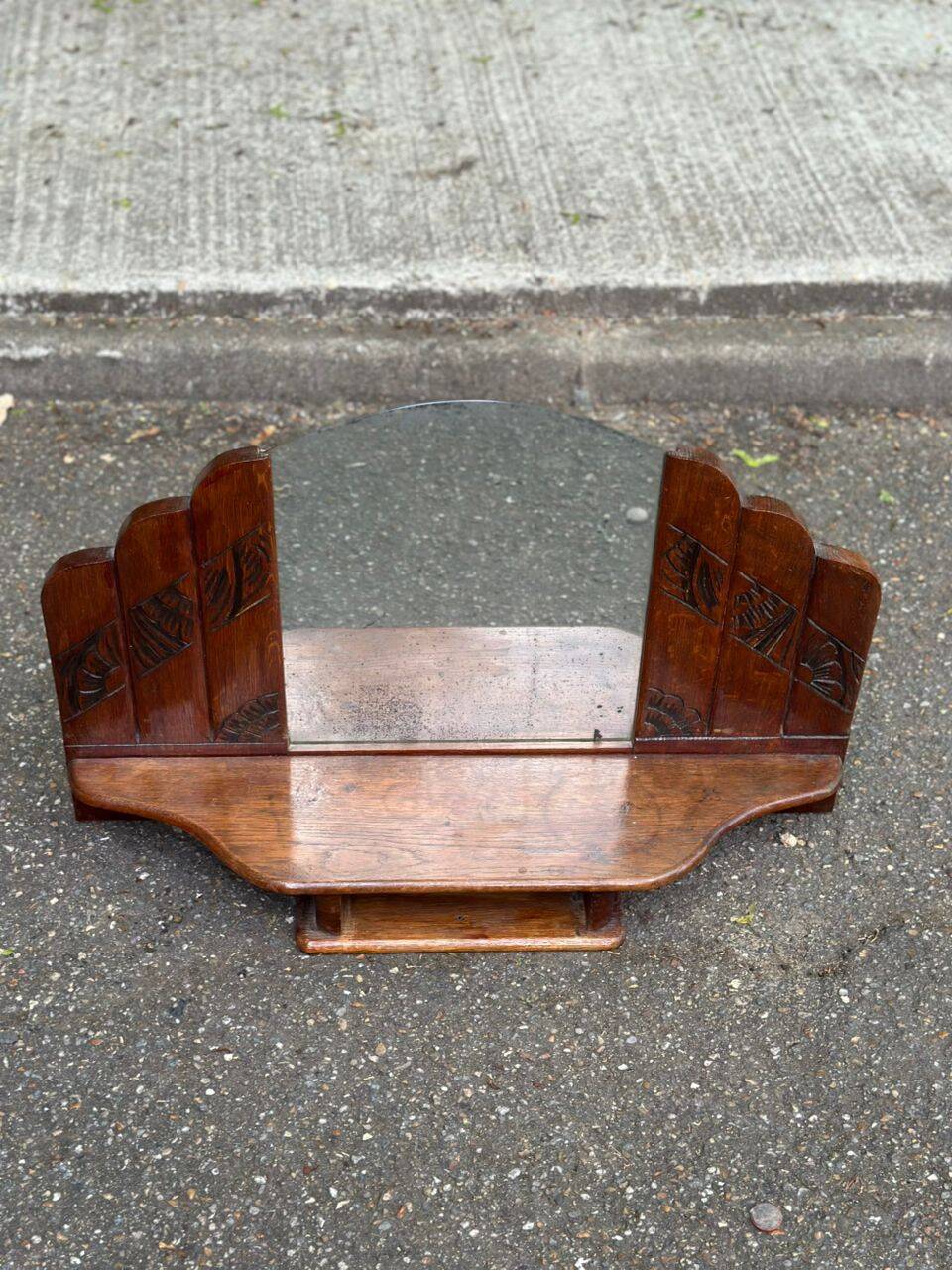 Art Deco dressing table mirror from the 1950s in solid oak.
