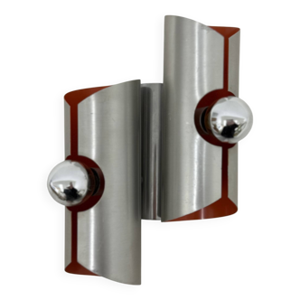 Space age aluminium with orange inside wall lamp sconce , 1970s