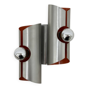 Space age aluminium with orange inside wall lamp sconce , 1970s