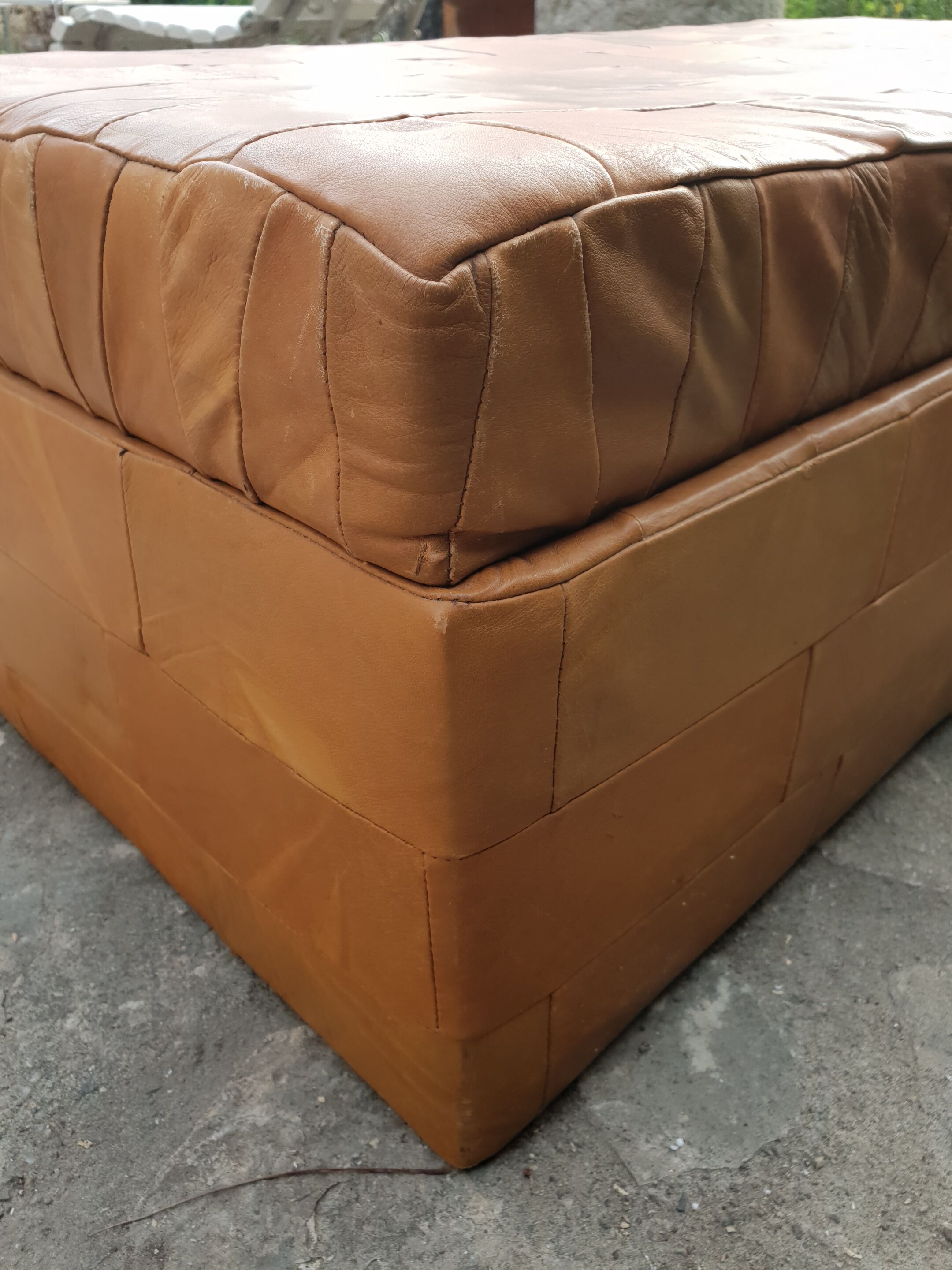 1970 leather patchwork chest bench