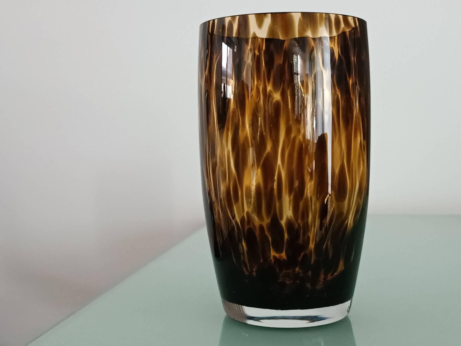 Vintage speckled amber and brown glass vase