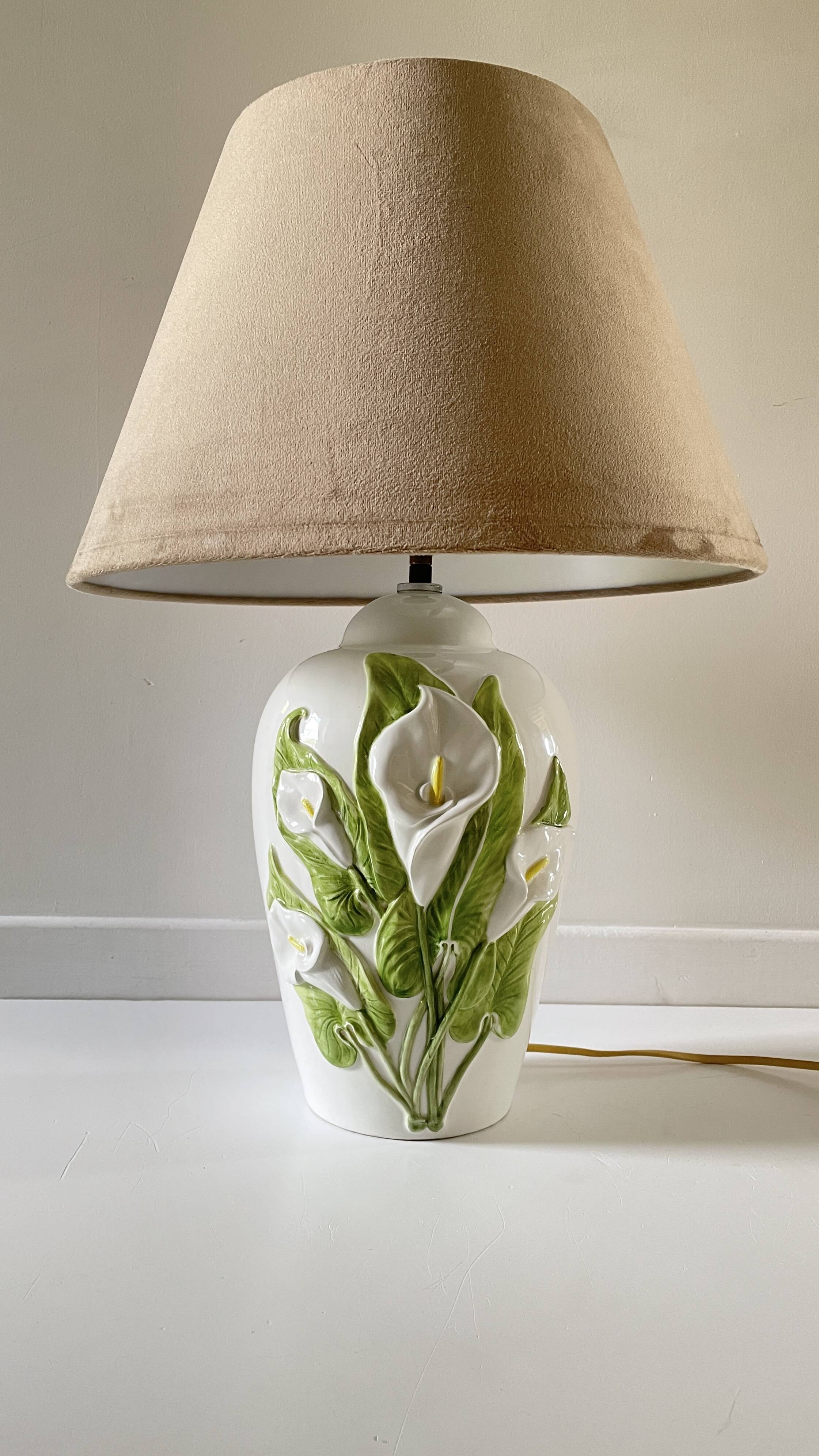 Italian ceramic lamp with arum flowers