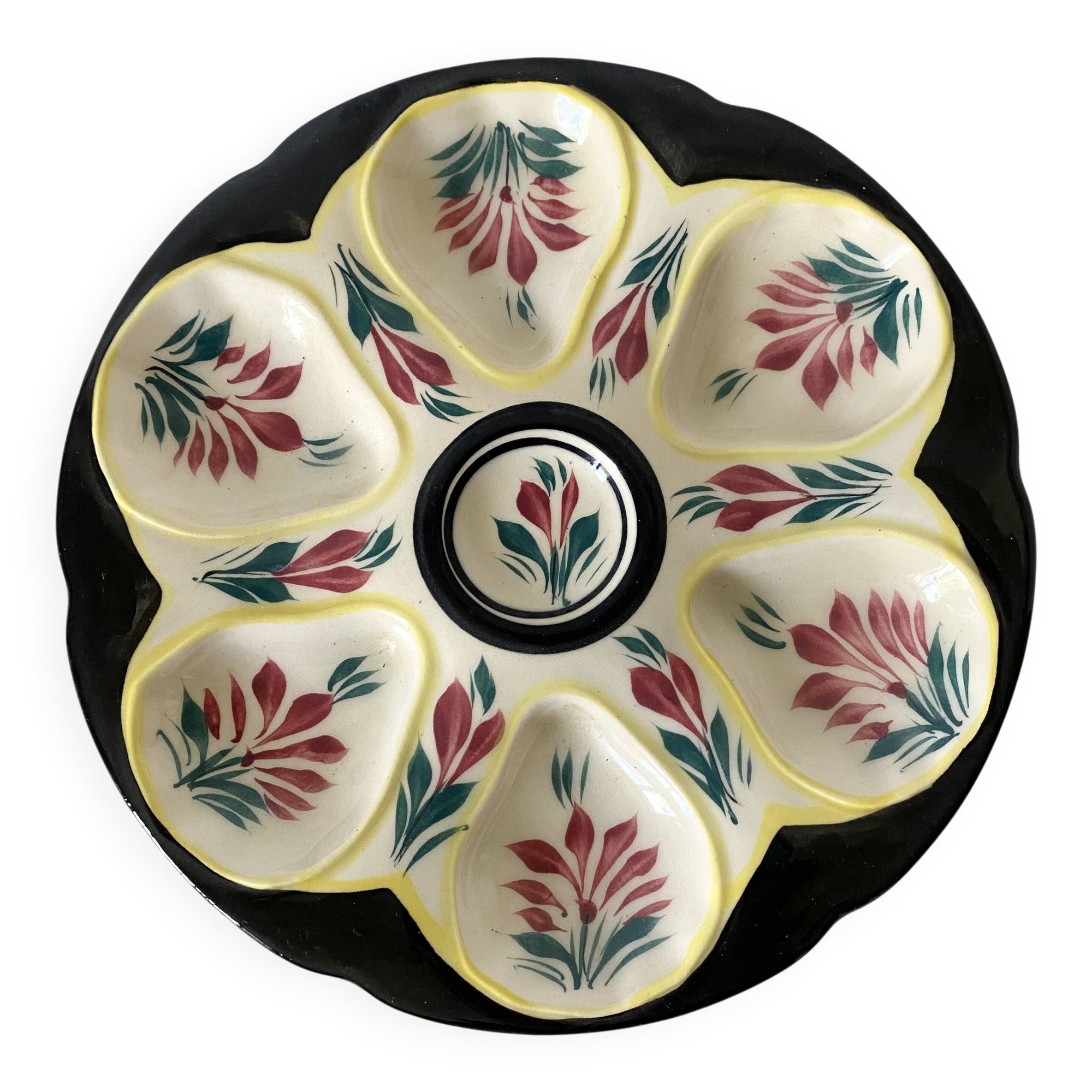 Hand-painted HB Quimper oyster plate