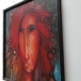 René cazassus "princesse rouge" tableau huile sur toile portrait de femme