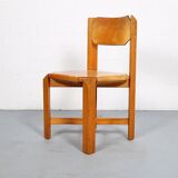 Set of 4 dining chairs elm wood cognac leather
