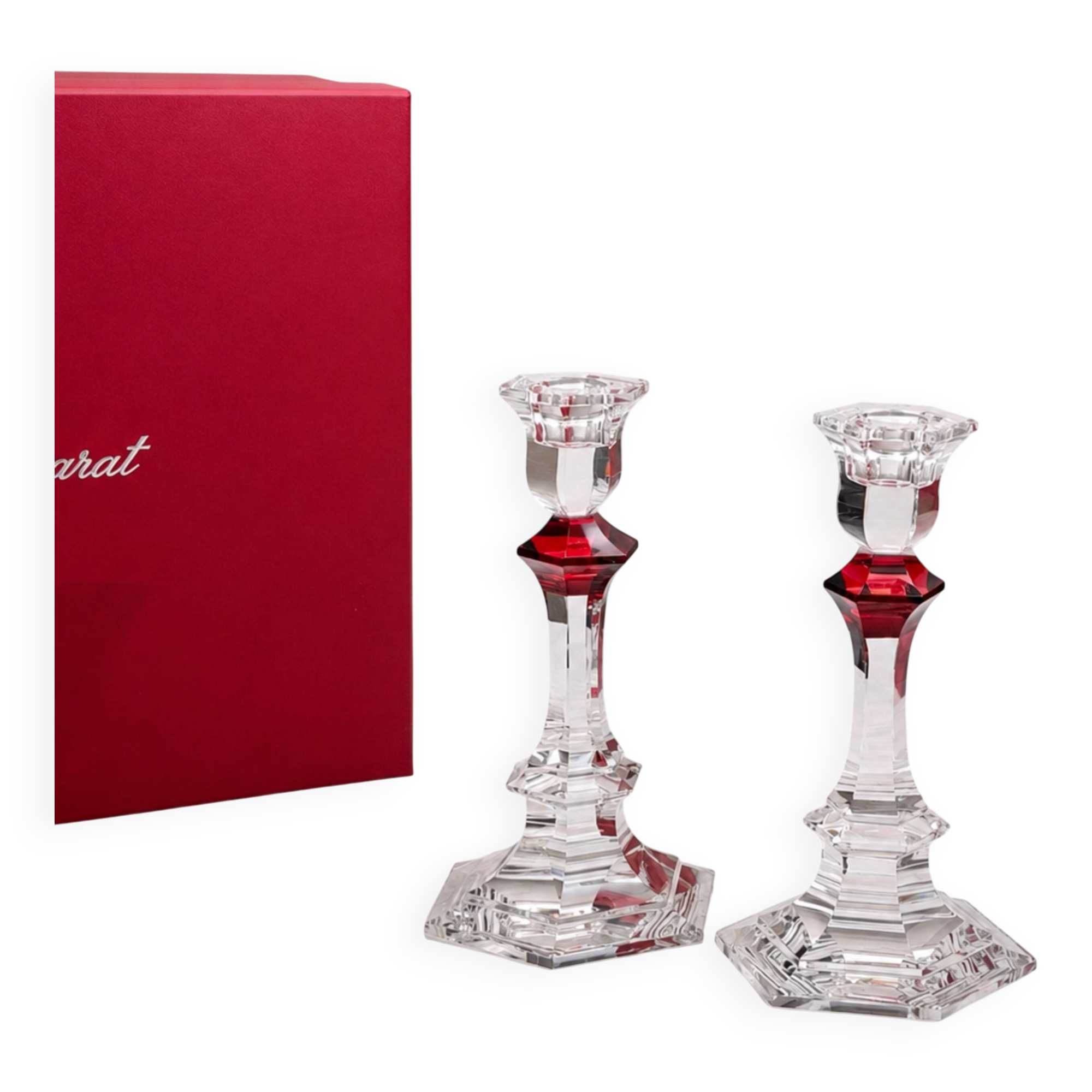 Baccarat - Candlestick (2) - Crystal, Glass - Harcourt candlestick Red