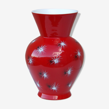 Vintage red baud ceramic vase in Vallauris 50