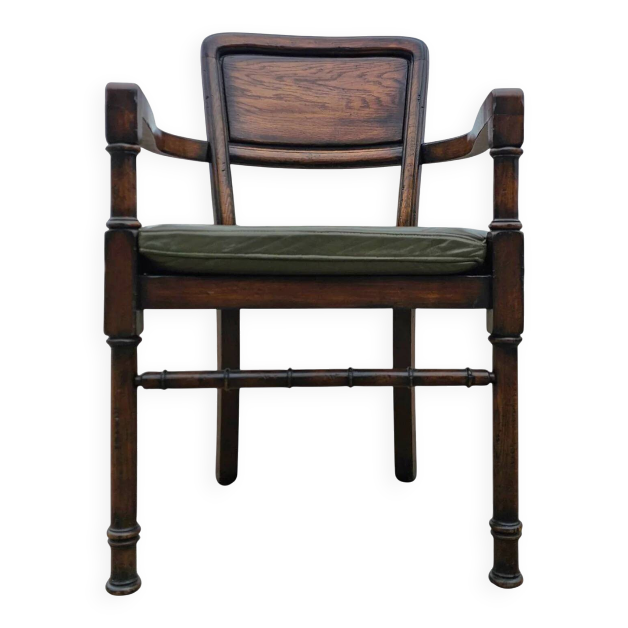 4 x RAC Royal English dining chairs / green leather cushions