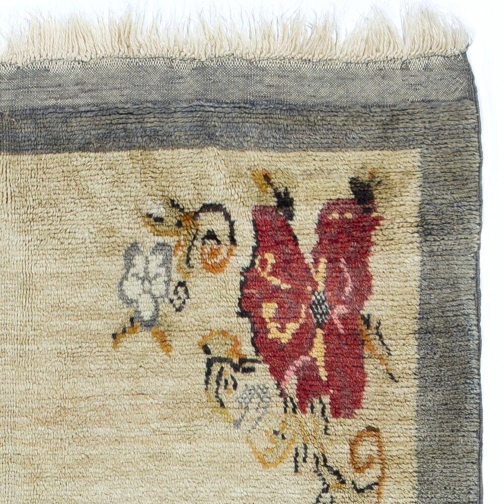 Vintage Hand-Knotted Turkish Tulu Rug with Floral Design in Cream, Gray and Red
