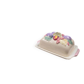 Antique butter dish in relief barbotine with fruits – Colourful vintage ceramic