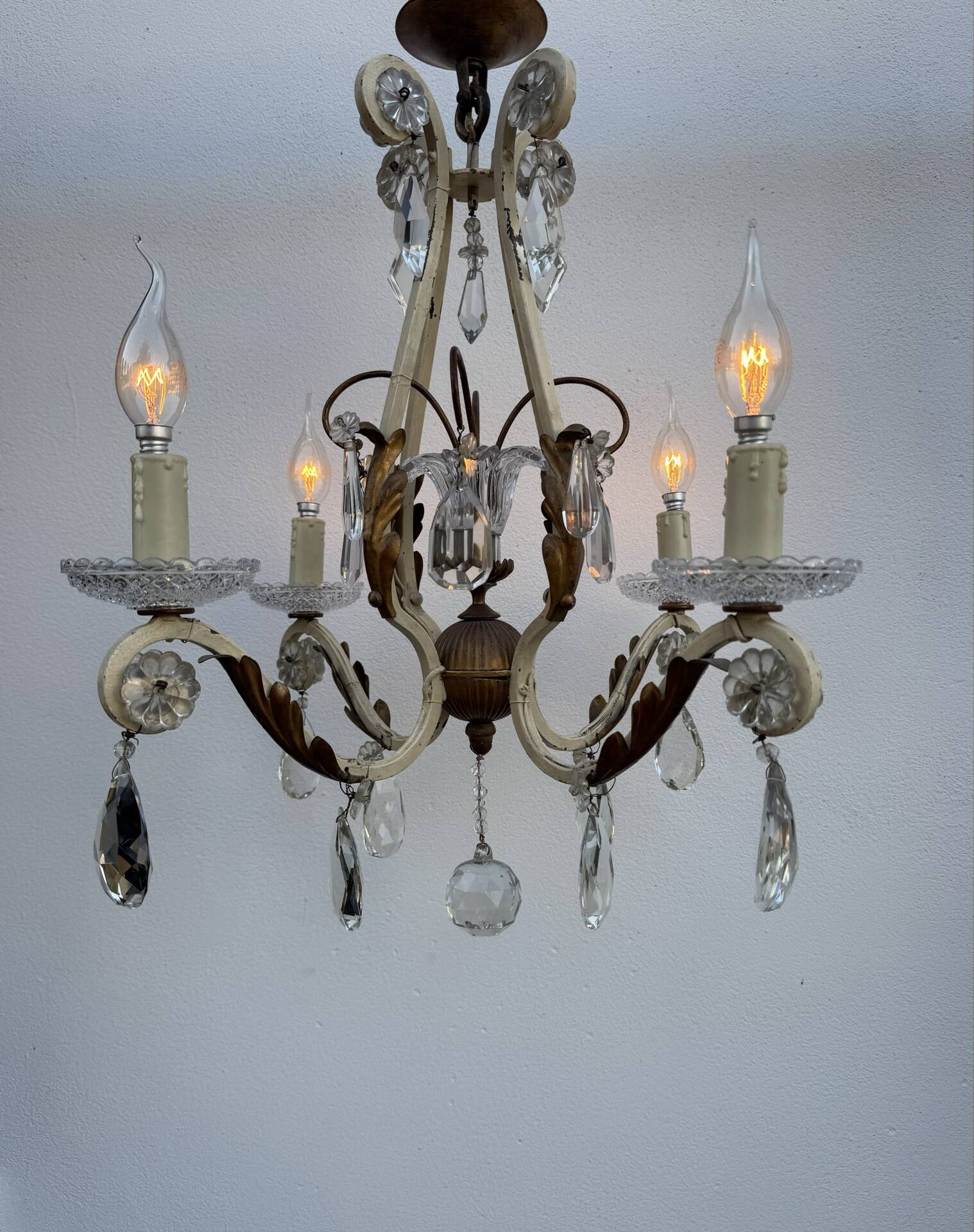 Crystal pendant chandelier wrought iron 1900