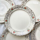 9 Villeroy Boch flat plates in white golden porcelain floral pattern
