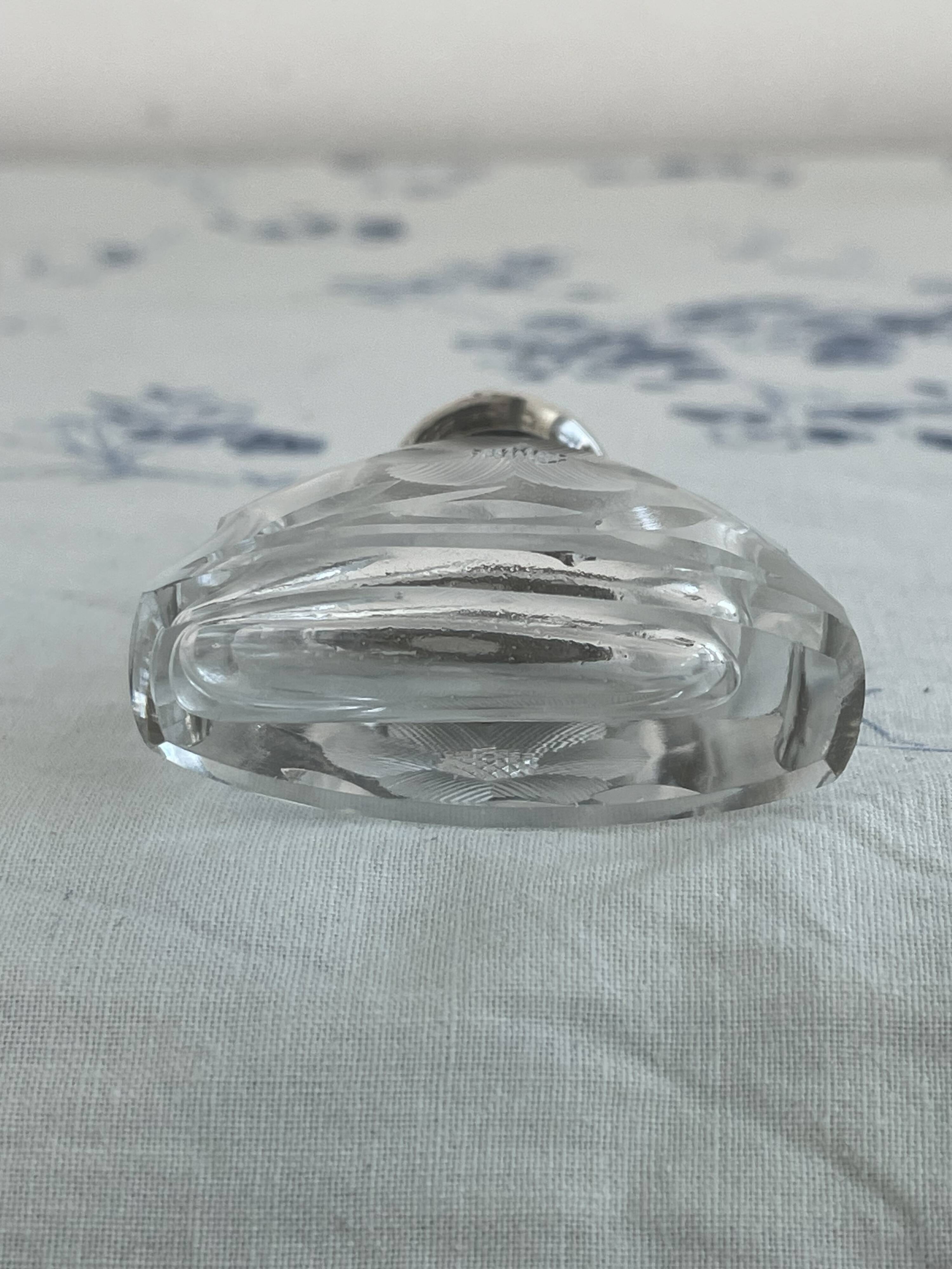 Perfume bottle, salt, silver, engraved glass, 1908, English silver hallmarks