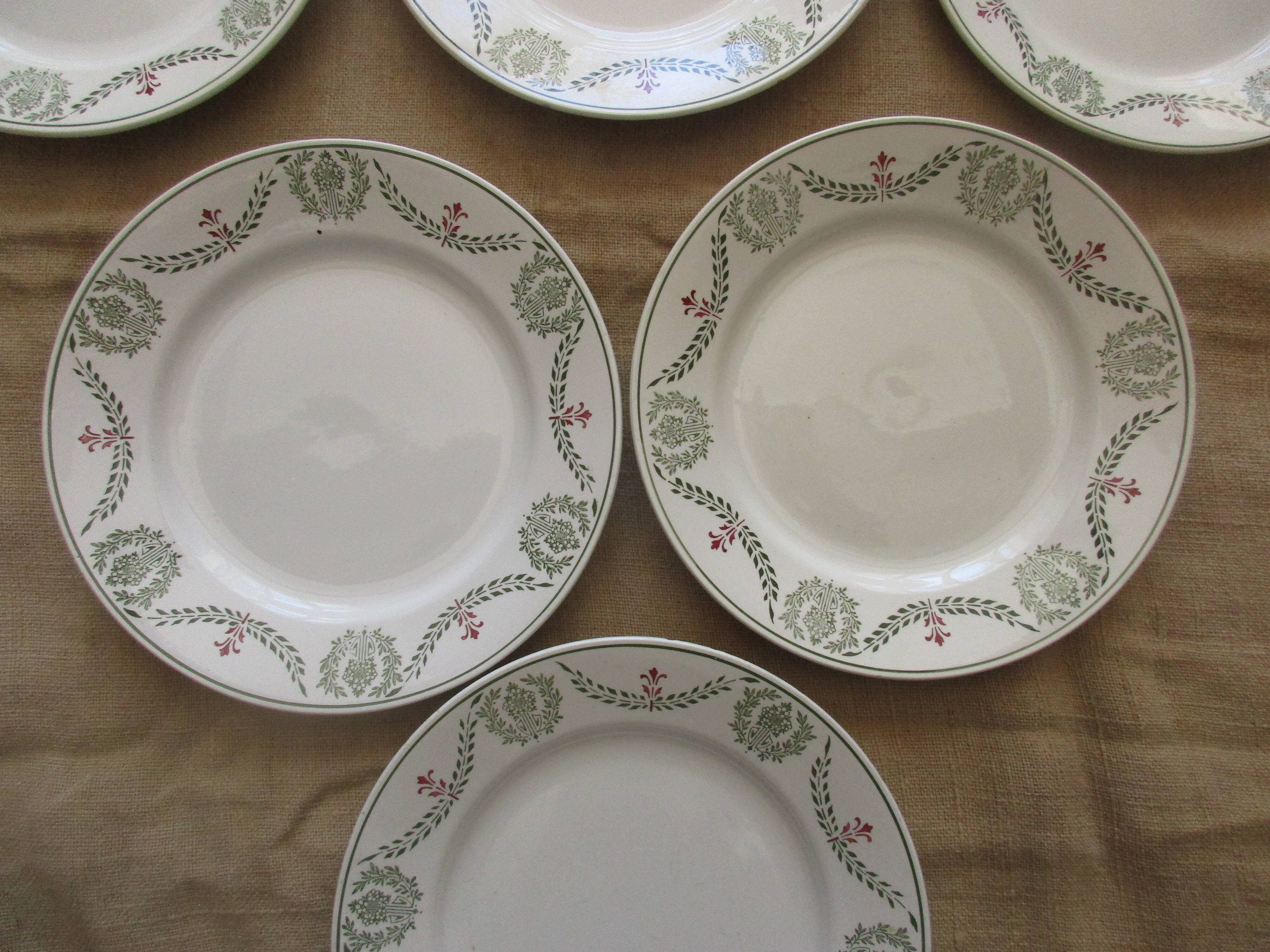 6 plates a decor floral and garland faiencerie de luneville