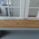 Vintage pearl grey green bookcase, 2 shelves, pitchpin top