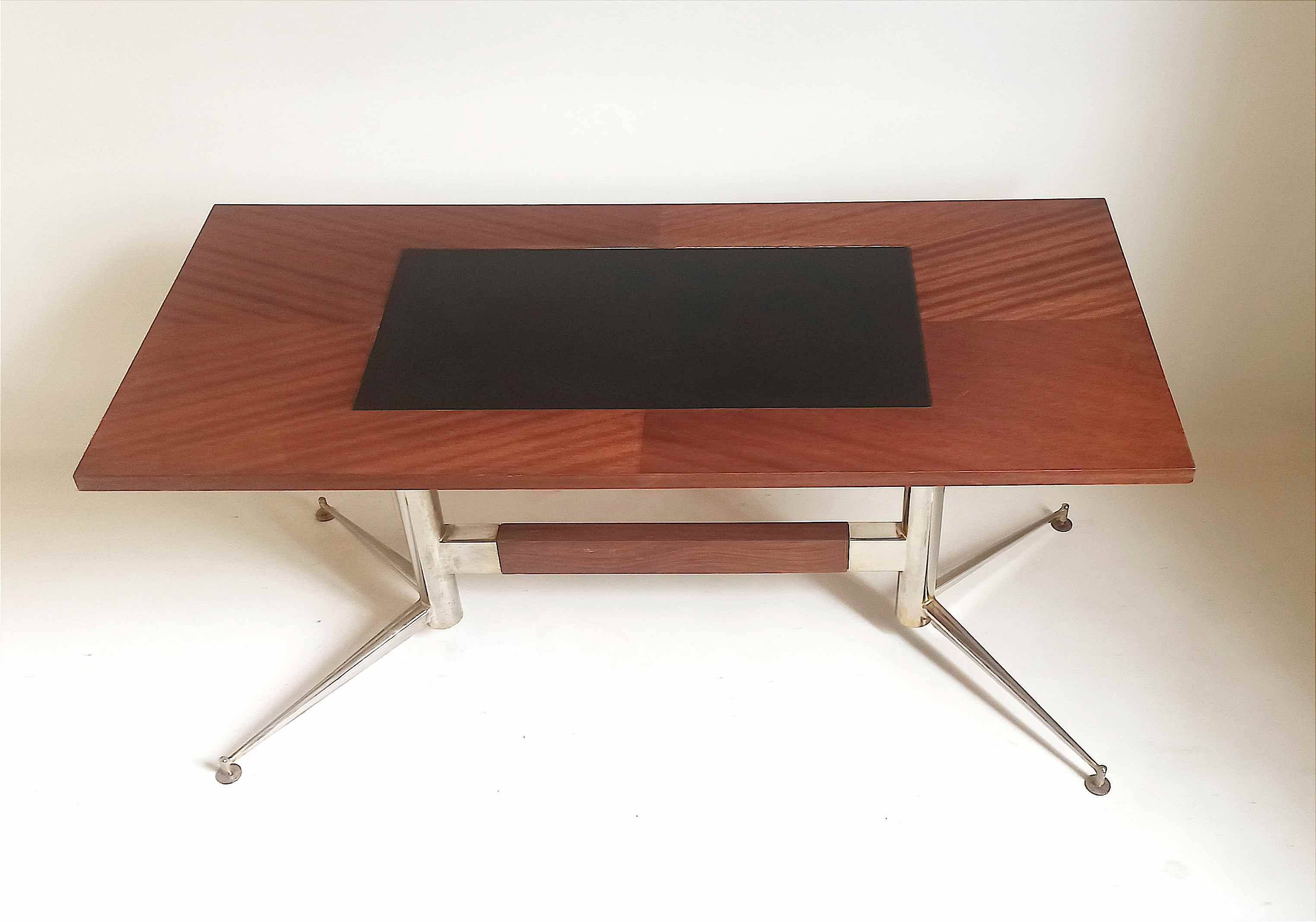 Vintage coffee table 1950s Mahogany and metal Top width 110 cm