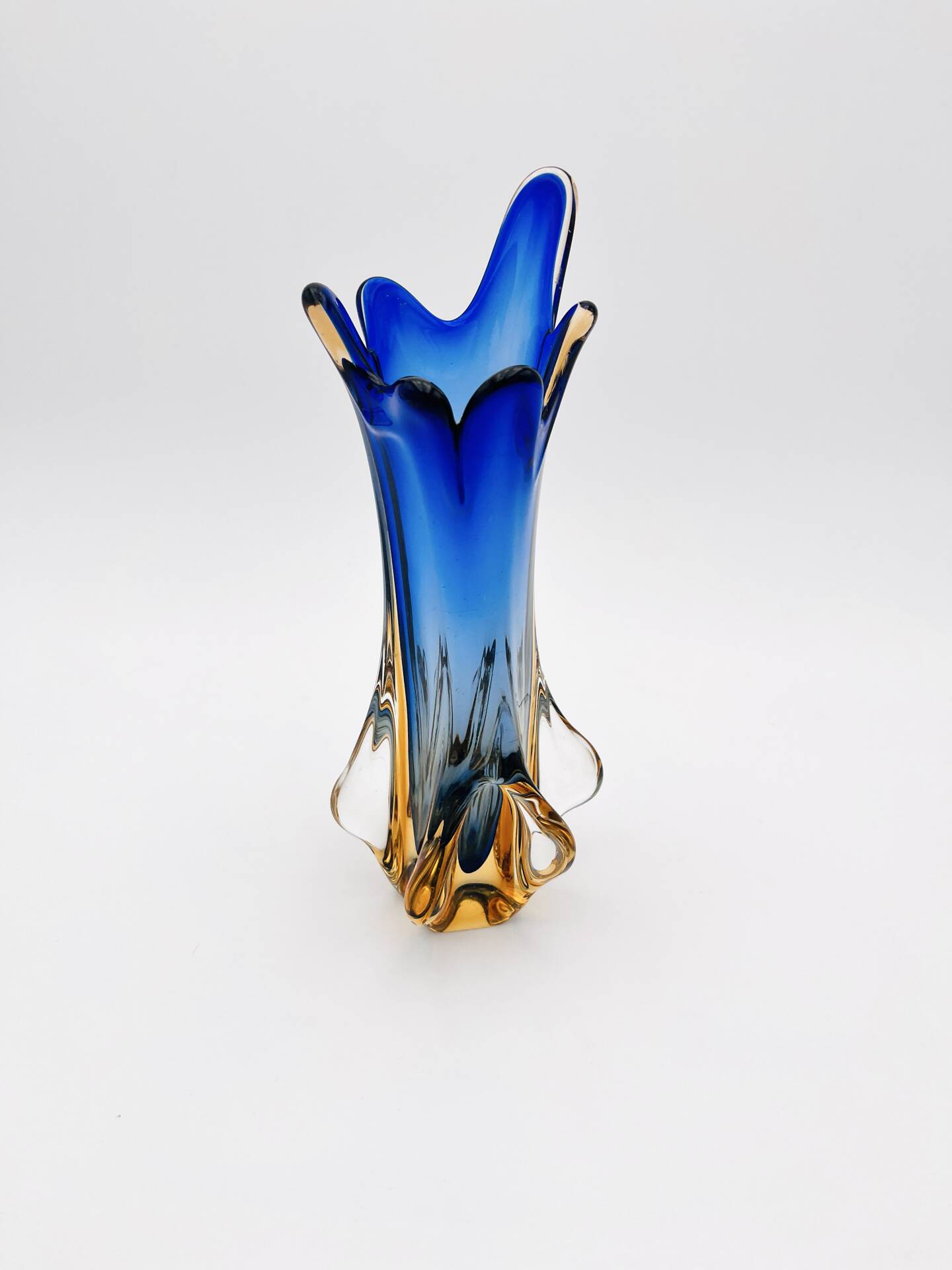 Murano Sommerso Vase Sculpture Chambord Model Blue Amber 26cm